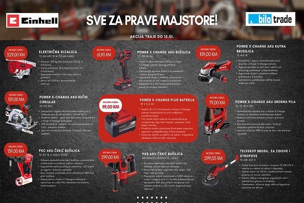 Einhell akcija u trgovinama Bilo trade do 15. 01. 2025.