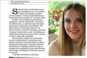Svjetski dan cerebralne paralize / TATJANA VASILJ ZELIĆ: Svijest o ranoj intervenciji je sve veća, a i usluge su dostupnije